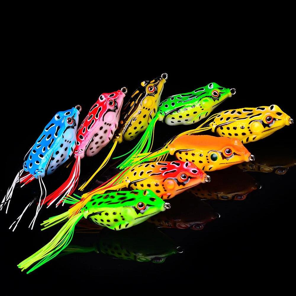 Black background various colors of the Ultimate Frog Frenzy Lure